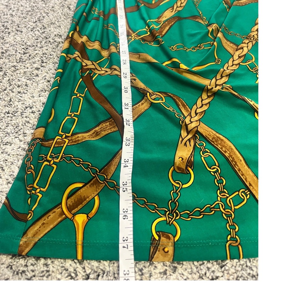 Lauren Ralph Lauren Green Equestrian Chain Print Sheath Dress Size 10 3/4 Sleeve - Picture 7 of 10